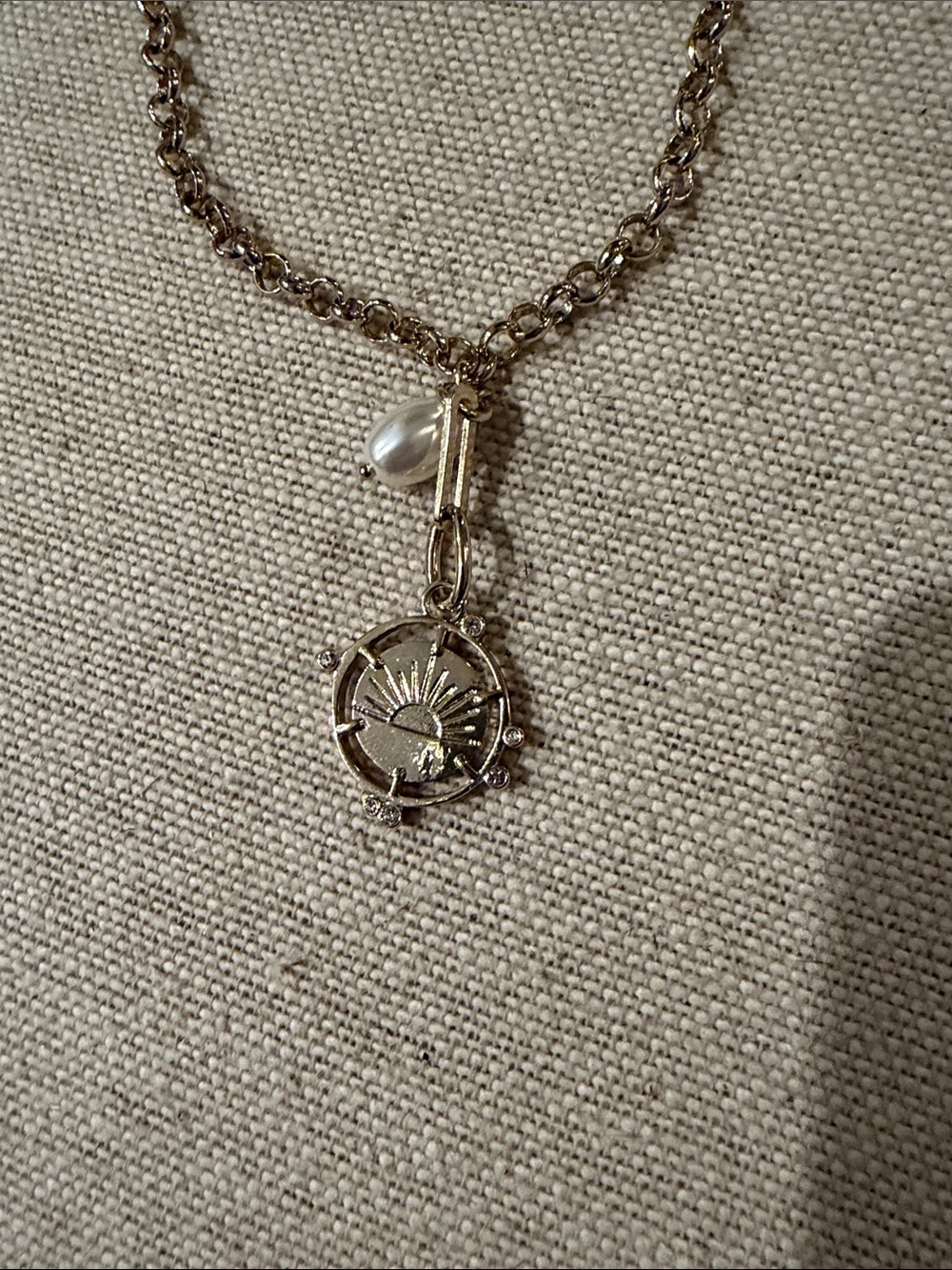 J. Crew Gold Pearl and Coin Charm Necklace/NWT - Picture 3 of 9